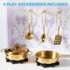 Pretend Play Cottage Kitchen Wooden Toy Set for Kids w/ 5 Accessories