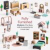 Additional product view of Pretend Play Wooden Doll House w/ 40 Accessories, Modern Toy Playset