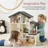 Pretend Play Wooden Doll House w/ 40 Accessories, Modern Toy Playset