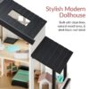 Pretend Play Wooden Doll House w/ 40 Accessories, Modern Toy Playset