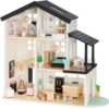 Pretend Play Wooden Doll House w/ 40 Accessories, Modern Toy Playset