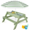 3-in-1 Kids Sand & Water Table Outdoor Wood Picnic Table w/ Umbrella