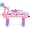 Alternate view of 24-Key Kids Musical Electronic Keyboard w/ Drums, Microphone, MP3 – Pink