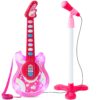 Kids Pretend Play Guitar Musical Instrument Toy w/ Microphone, Stand - 19in