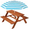 Kids Wooden Outdoor Picnic Table w/ Adjustable Umbrella, Built-In Seats