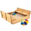 Kids Cedar Sandbox w/ Sand Screen, 2 Benches - 47x47in