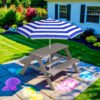 Kids Wooden Outdoor Picnic Table w/ Adjustable Umbrella, Built-In Seats