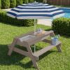 3-in-1 Kids Sand & Water Table Outdoor Wood Picnic Table w/ Umbrella