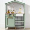Pretend Play Wooden Farmhouse Kitchen Set w/ Storage, 5 Accessories